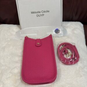 DUYP MELODIE CECILE Togo Leather Cell Phone Mini Crossbody Bag Brilliant PINK